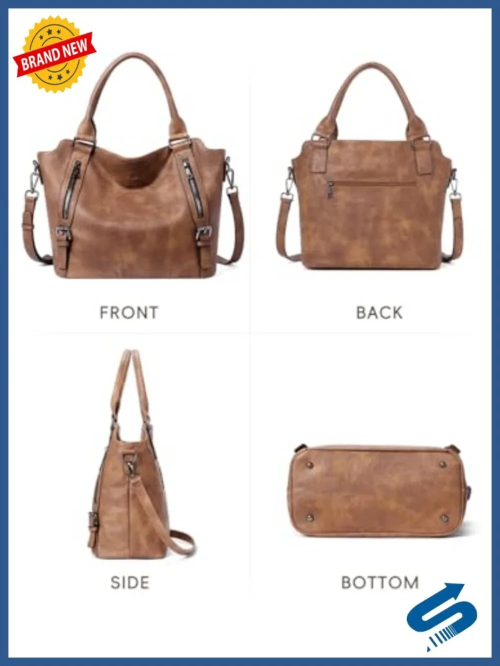 Vegan Leather Hobo Bag Tote with Multiple Pockets Adjustable Strap